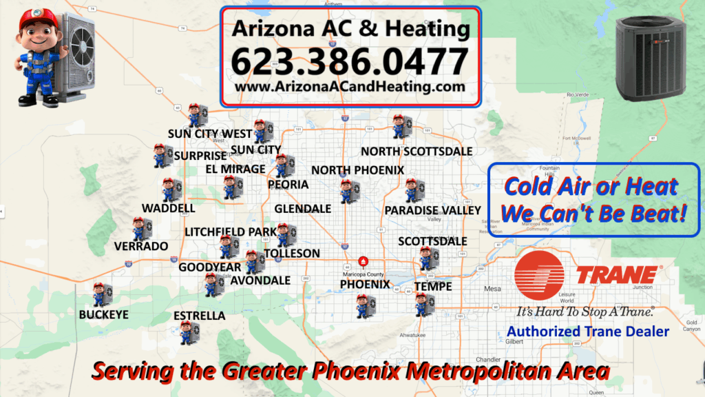 Arizona AC and Heating Air Conditioning and Heating Installation and Arizona AC and Heating HVAC, Air Conditioning and Heating Installation and Repair Garden Lakes, Avondale and Maricopa County, AZ. Service Areas Map