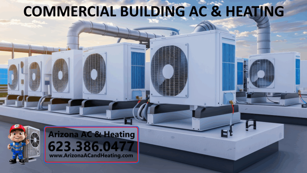 Commercial air conditioning systems being installed on a commercial business rooftop in Phoenix, Arizona
